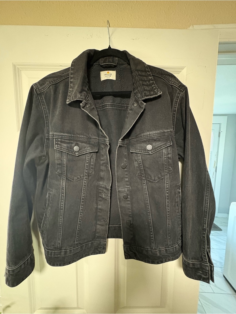 Marine Layer Black Denim Jacket with Chest Pockets